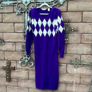 Vintage Kristina Lambswool Angora Sweater Dress Purple Long Sleeves Size Medium